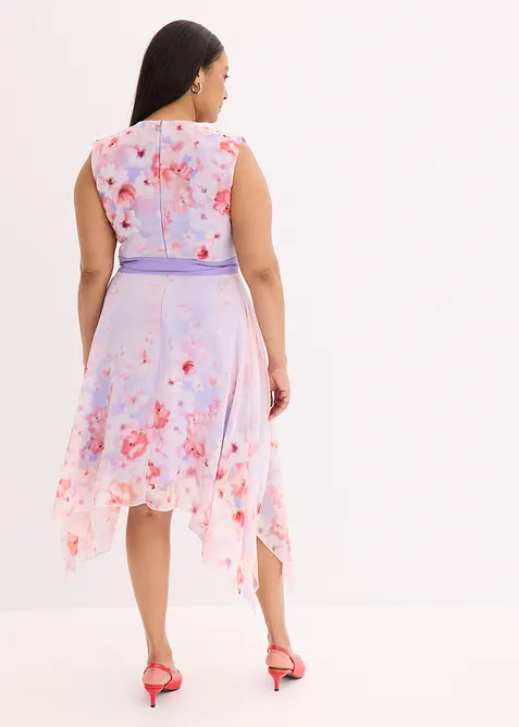 Chiffongklänning med flikig nederkant och knytband, bonprix