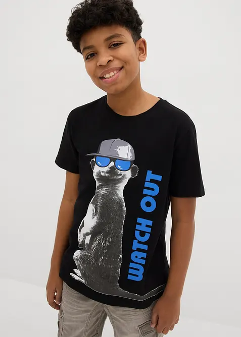 T-shirt för barn med coolt tryck och ekologisk bomull, bonprix