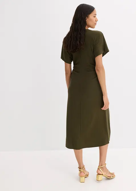 Ribbstickad jerseyklänning med rynk i sidan, bonprix