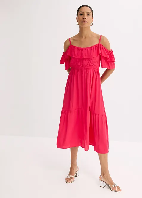 Klänning med volanger i viskos med struktur, bonprix