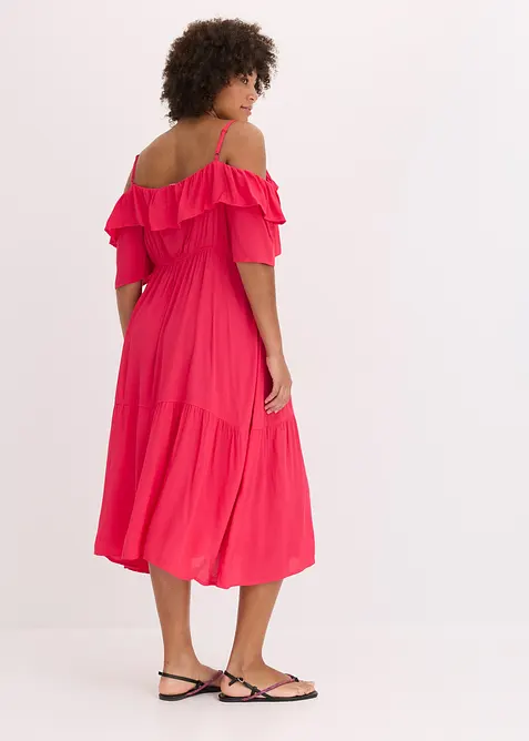Klänning med volanger i viskos med struktur, bonprix