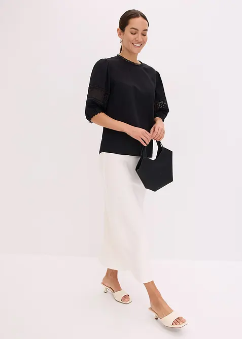 Kortärmad blus med linneandel, bonprix