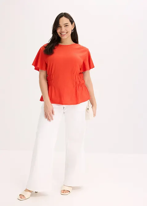 Topp med smock i kräppad jersey, bonprix