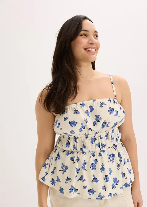 Linne med smala axelband, av kräpp med struktur, bonprix