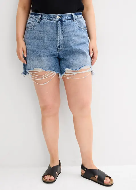 Jeansshorts med stretch och  h&ouml;g midja, bonprix