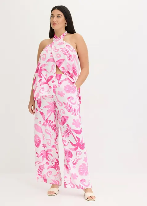 Mönstrad byxa med vida ben i viskos med struktur, bonprix