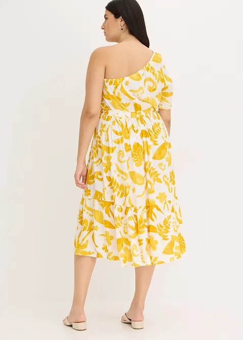 Mönstrad one shoulder-klänning i viskos med struktur, bonprix