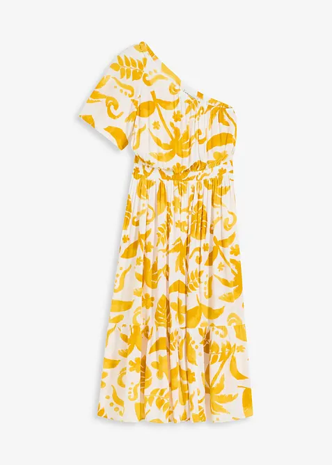 Mönstrad one shoulder-klänning i viskos med struktur, bonprix