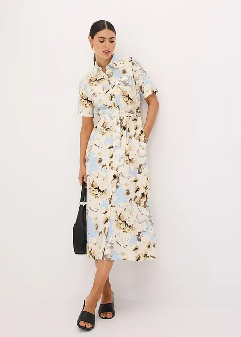 Skjortklänning med knytband i viskos, bonprix