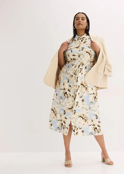 Skjortkl&auml;nning med knytband i viskos, bonprix