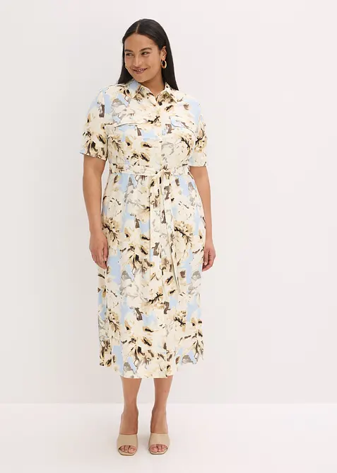 Skjortkl&auml;nning med knytband i viskos, bonprix