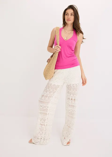 Linne med halterneck och djup ringning, bonprix