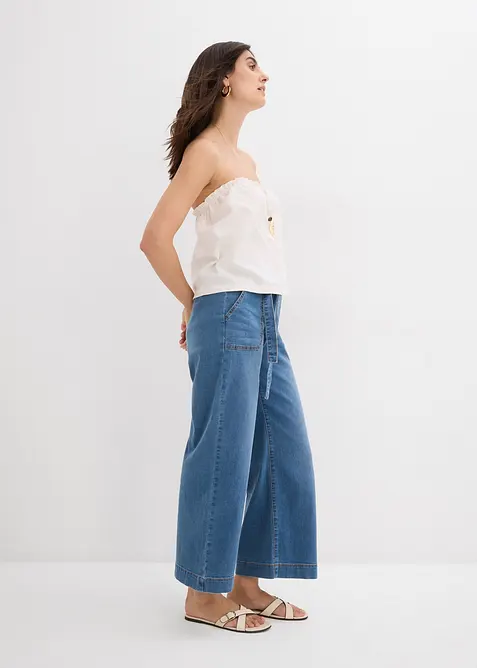 Jeans med vida ben, High Waist och res&aring;rlinning, cropped, bonprix