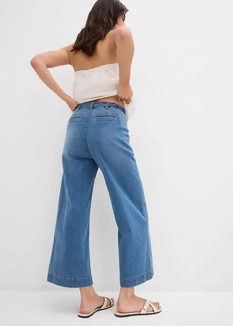 Jeans med vida ben, High Waist och res&aring;rlinning, cropped, bonprix