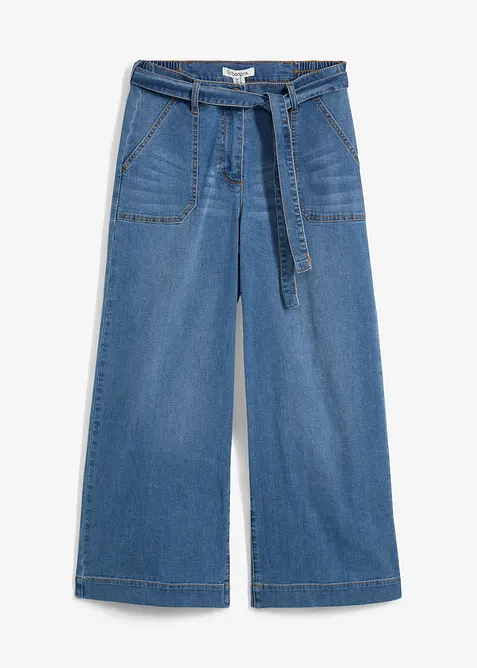 Jeans med vida ben, High Waist och res&aring;rlinning, cropped, bonprix