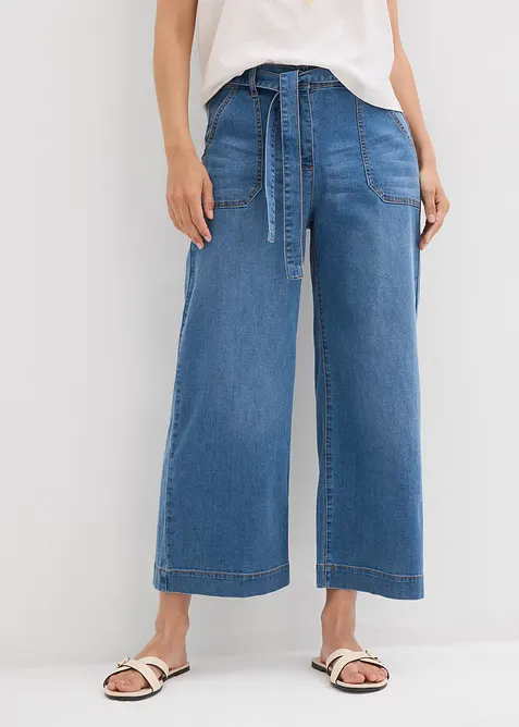 Jeans med vida ben, High Waist och res&aring;rlinning, cropped, bonprix