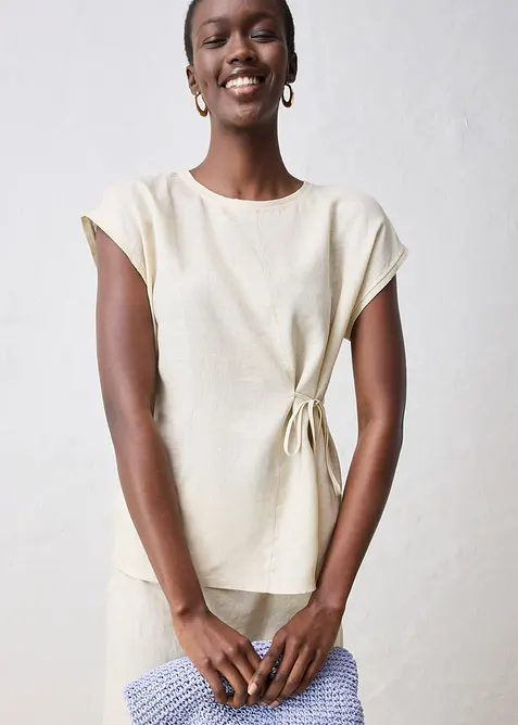 Topp i rent linne med vävd besättning, bonprix