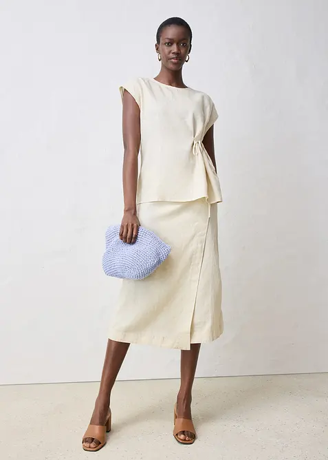 Topp i rent linne med vävd besättning, bonprix