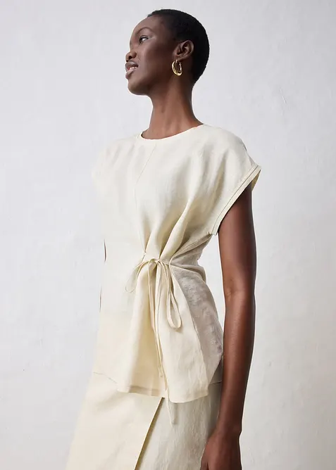 Topp i rent linne med vävd besättning, bonprix