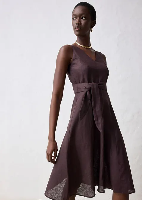 Mellanlång linneklänning, bonprix