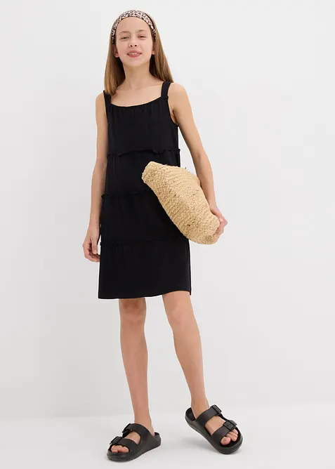 Klänning med smala axelband i ekologisk bomull för barn, bonprix