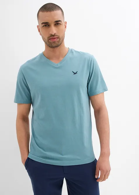 T-shirt med V-ringning (2-pack) av ekologisk bomull, bonprix