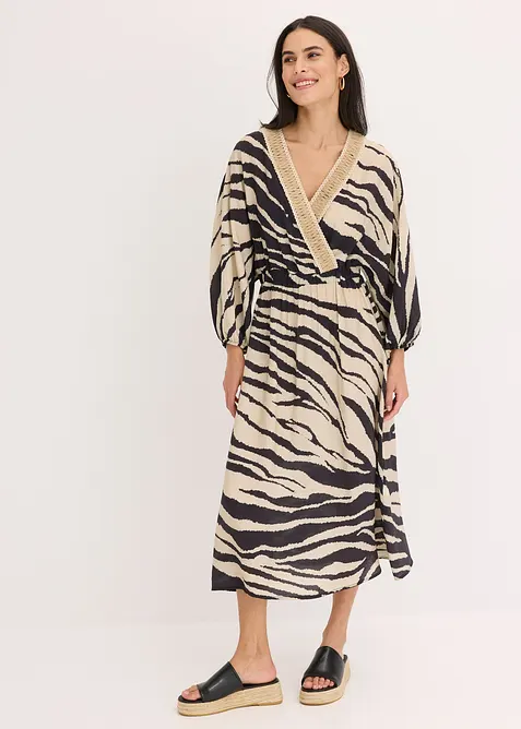 Mellanlång klänning i mjuk viskosmix, bonprix