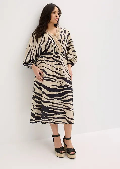 Mellanlång klänning i mjuk viskosmix, bonprix