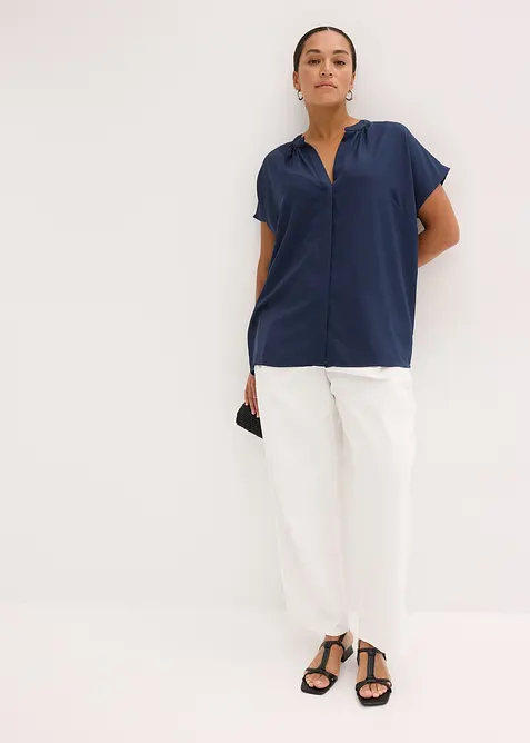 Kortärmad blus med dold knappslå, bonprix