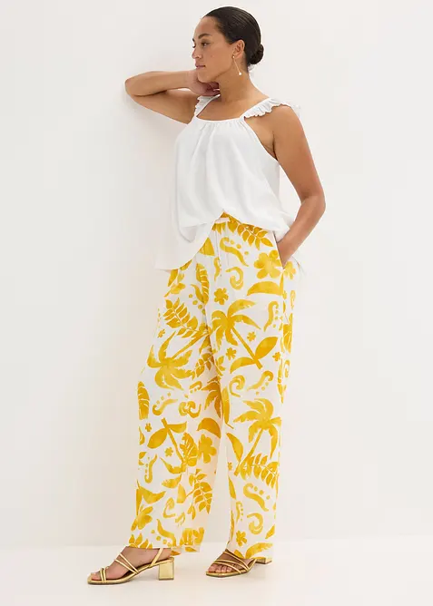 Kräppat jerseylinne med volanger på axelbanden, bonprix