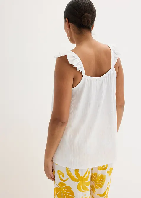 Kräppat jerseylinne med volanger på axelbanden, bonprix