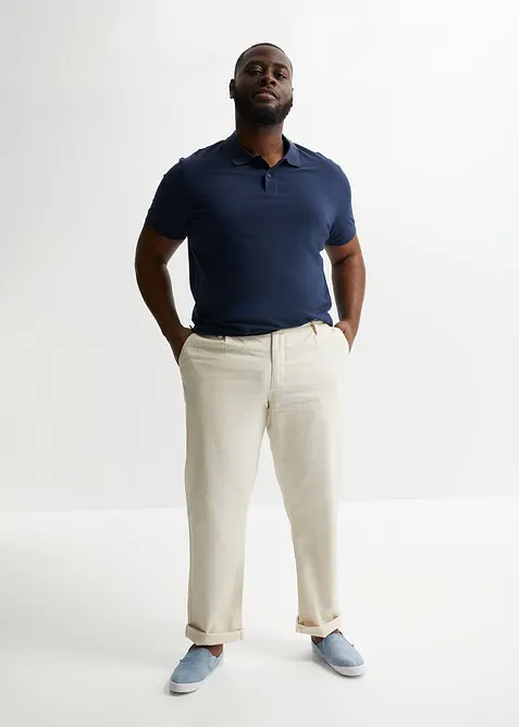 Dra p&aring;-byxa med linne och avslappnad passform, raka ben, bonprix