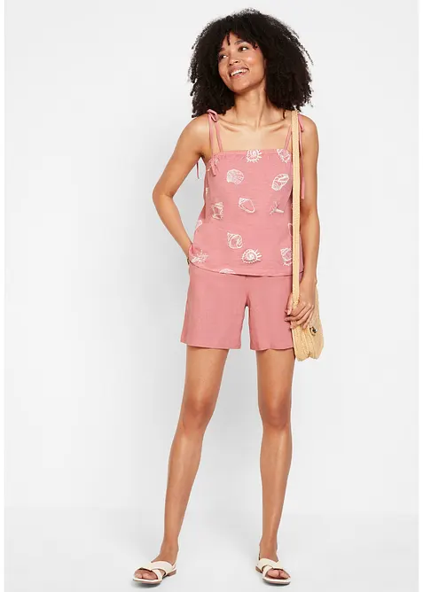 Shorts med paperbagmidja och lin, bonprix