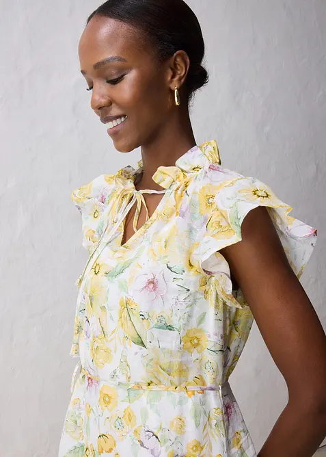 Maxiklänning i rami med skirt blommönster, bonprix