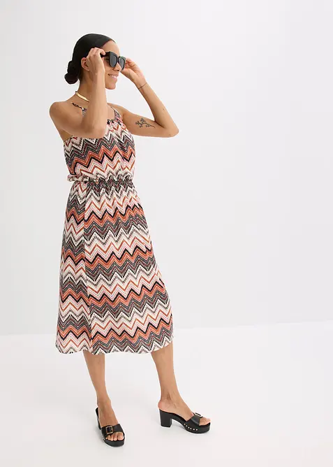 Mönstrad klänning med smala axelband, bonprix