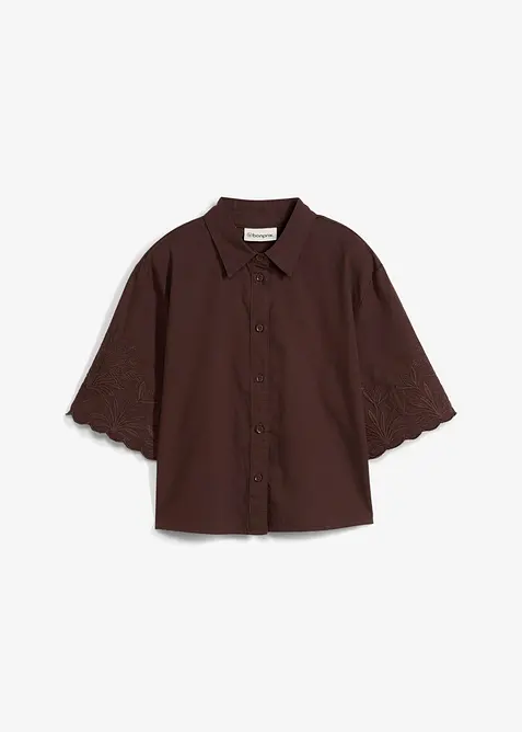 Kort skjortblus med sidenandel, bonprix