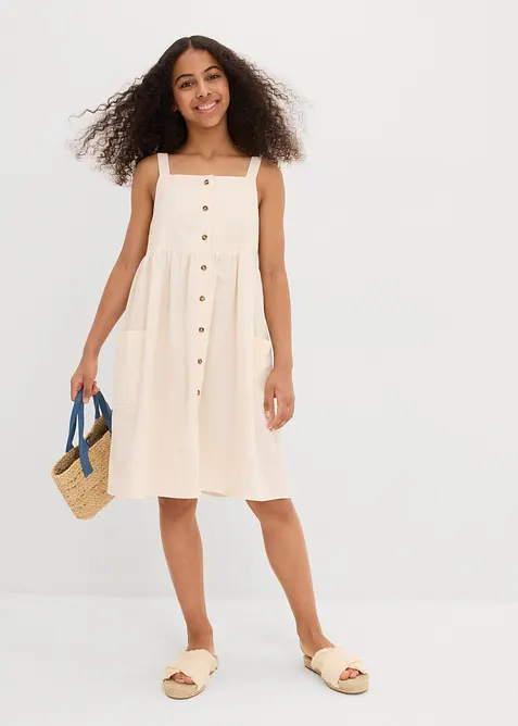 Hängselklänning av svalkande linnemix, bonprix