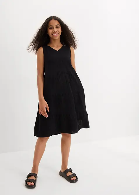 Klänning av mjuk muslin med axelband, bonprix