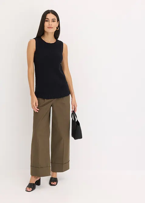 Stickad topp av bomull med strukturm&ouml;nster, bonprix