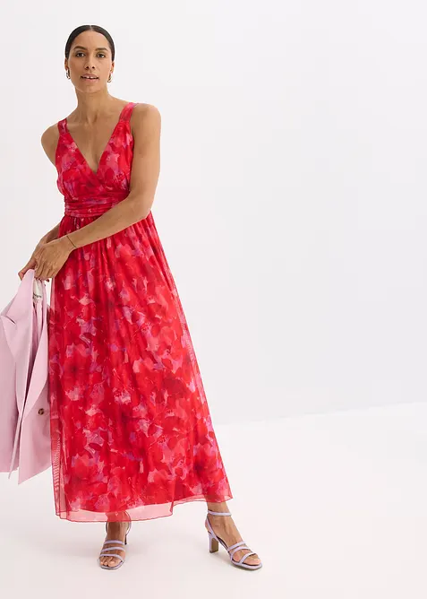 Mönstrad maxiklänning i mjuk mesh, bonprix