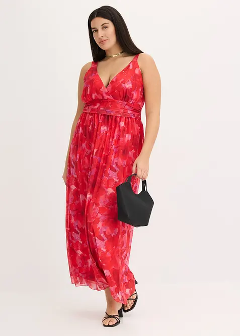 Mönstrad maxiklänning i mjuk mesh, bonprix