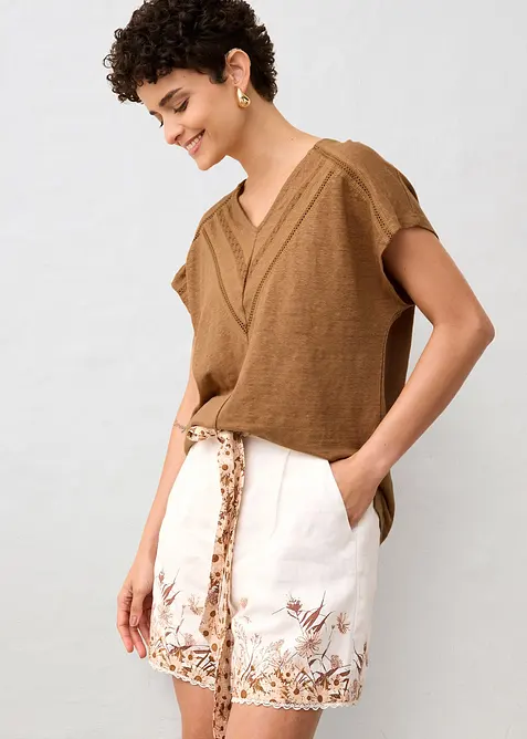 T-shirt i rent linne med spets, bonprix