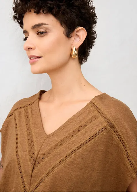 T-shirt i rent linne med spets, bonprix