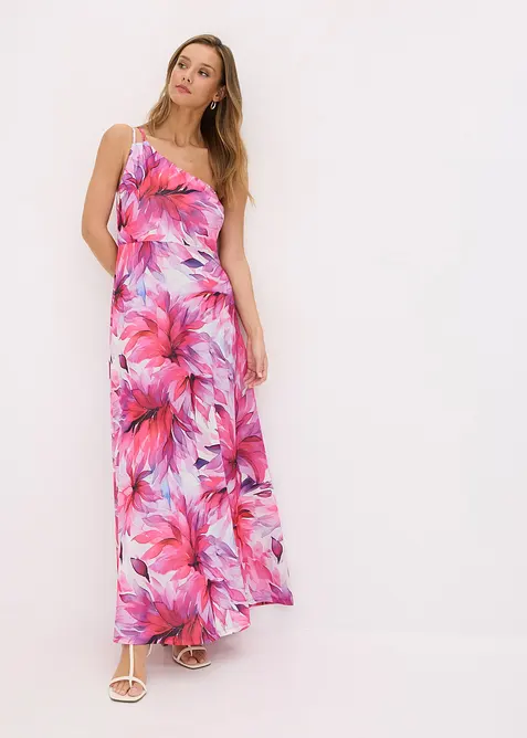 One shoulder-klänning i kräpp med struktur, bonprix