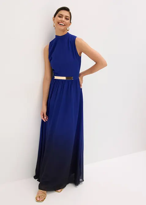 Chiffongklänning med krage och infällning i midjan, bonprix