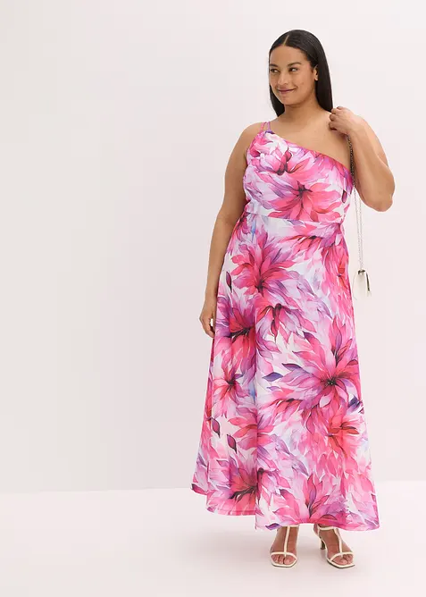 One shoulder-klänning i kräpp med struktur, bonprix