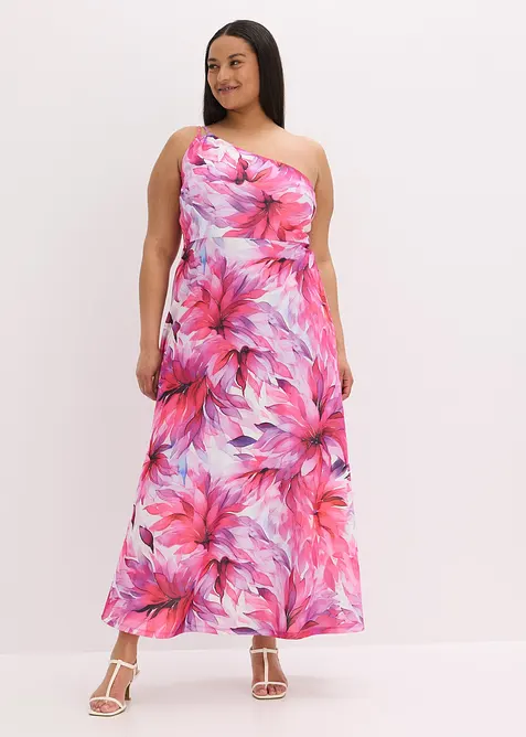 One shoulder-klänning i kräpp med struktur, bonprix