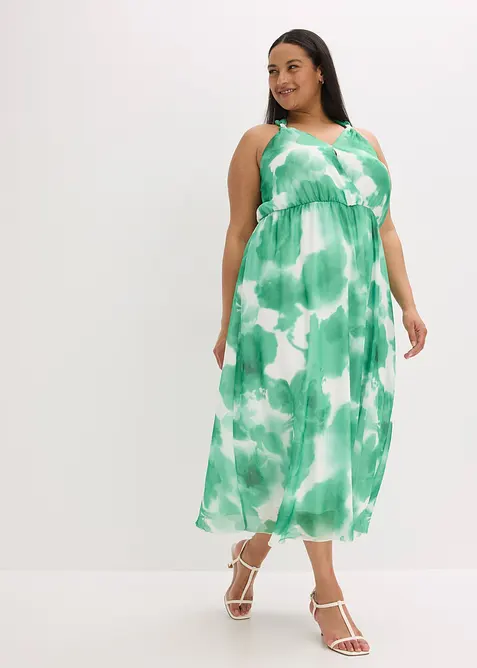 Ärmlös chiffongklänning med dekorativa detaljer, bonprix