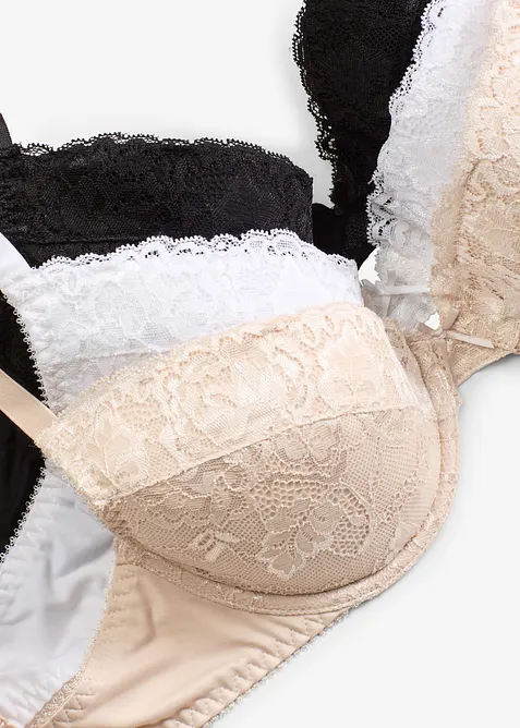 Push up-BH med tunn spets (3-pack), bonprix