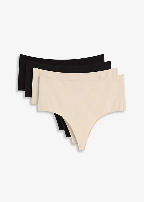 Stringtrosa med hög midja och mjuk bomull (4-pack), bonprix